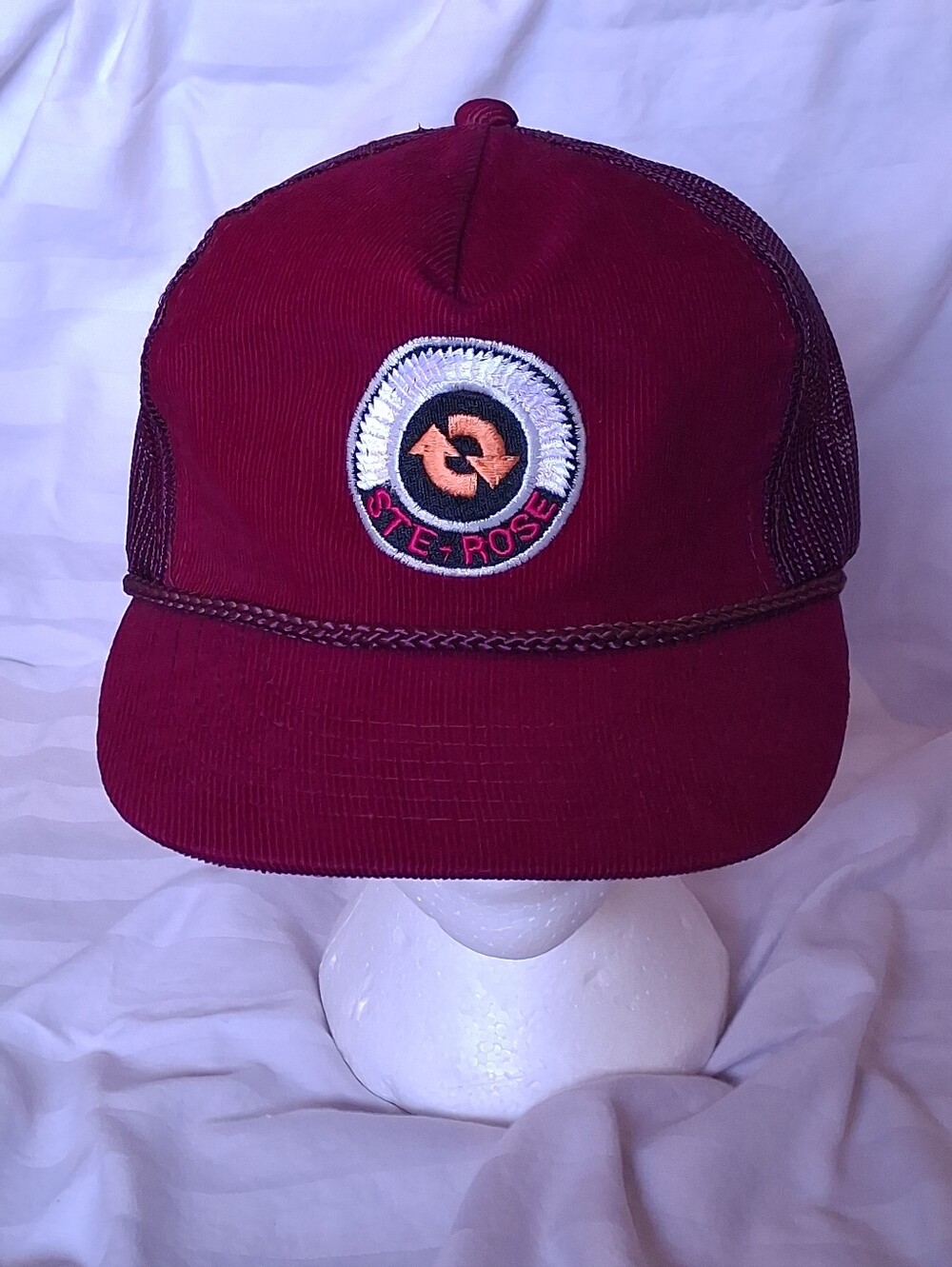 VTG 1980s Young An NB Power Ste Rose Purple Corduroy Trucker Hat Snapback Cap